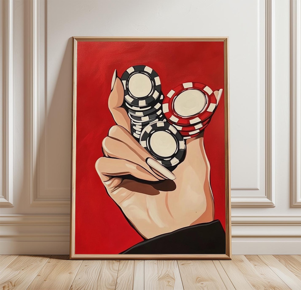 Casino Chips Poster Print, Bold Red Pop Decor