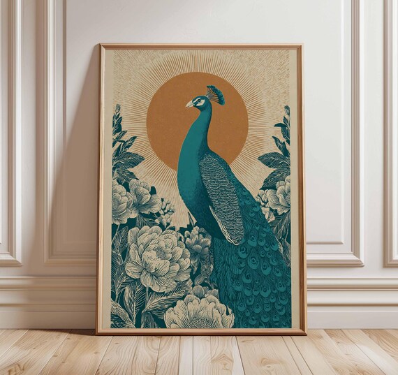 Peacock Poster Vintage Botanical Bird Art Elegant Nature Wall Decor