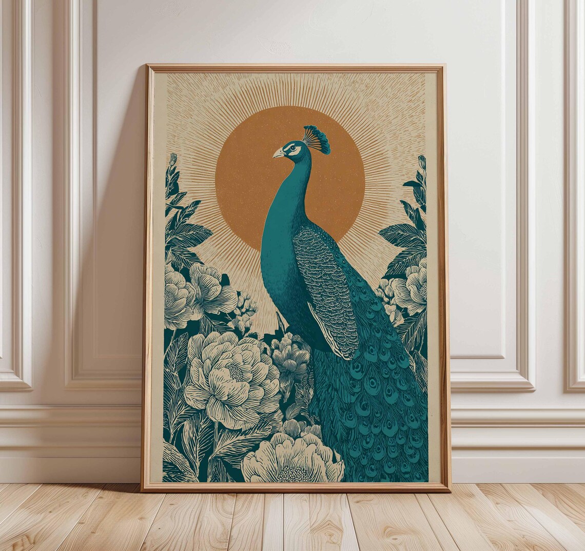 Peacock Poster Vintage Botanical Bird Art Elegant Nature Wall Decor