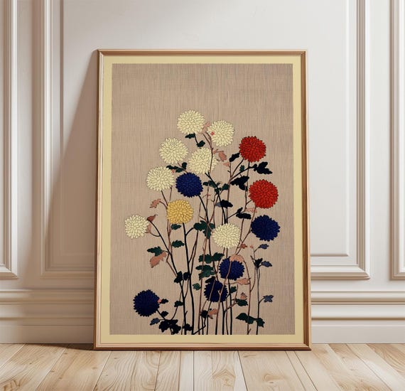 Japanese Chrysanthemum Flower Poster Print, Minimal