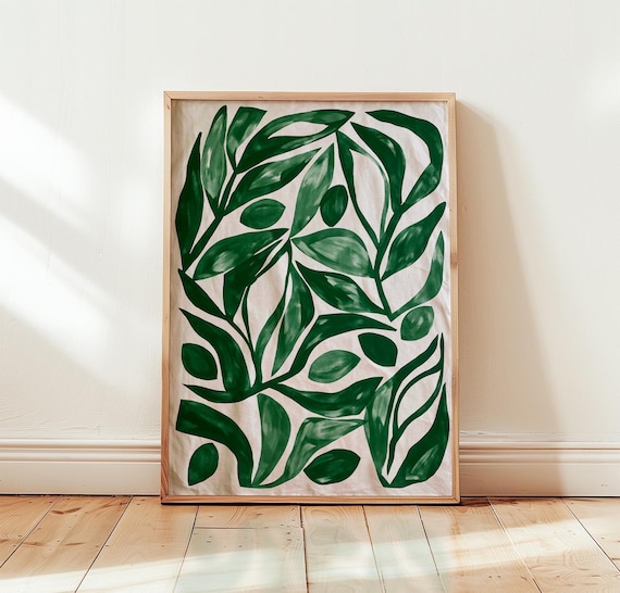 Green Olive Branch Watercolor Modern Abstract Botanical Art Print