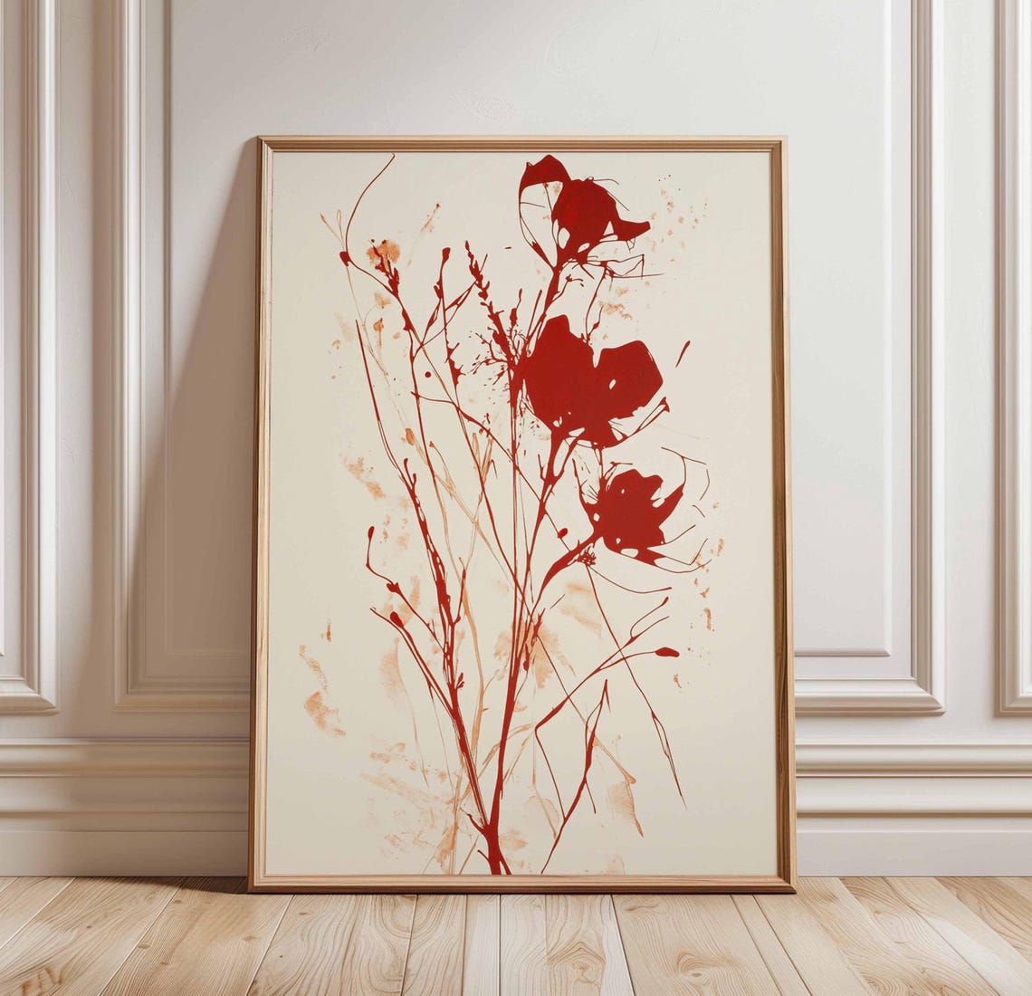 Red Floral Abstract Watercolor Minimalist Modern Botanical Wall Art
