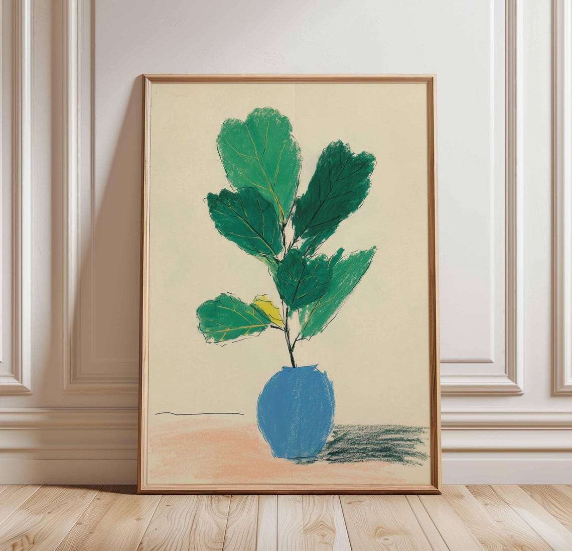 Fiddle Leaf Fig Plant In Blue Vase Hand Drawn Botanical Poster