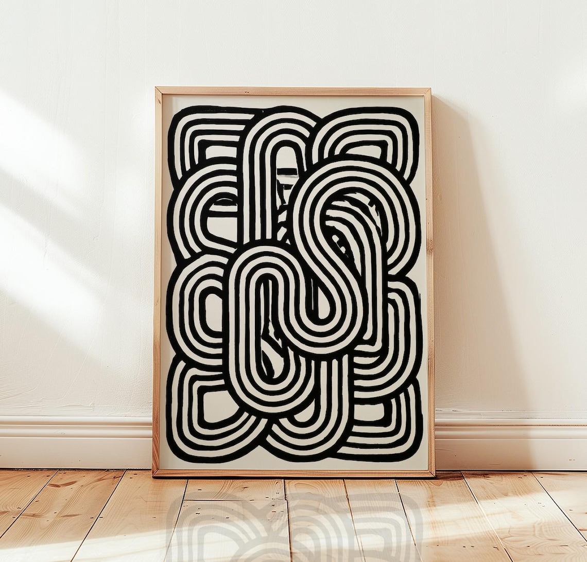 Abstract Black And White Minimalist Line Art