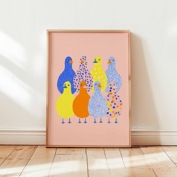 Colorful Duck Wall Art Print Playful Bird Poster Modern Animal Decor Kids Room Nursery Artwork Unframed Bright Pattern Design