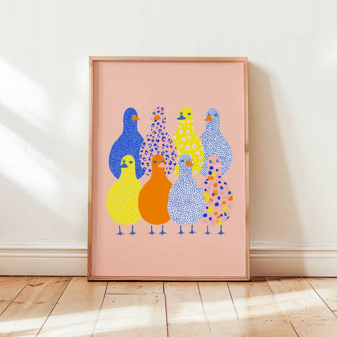 Colorful Patterned Duck Flock Playful Modern Nursery Art Print