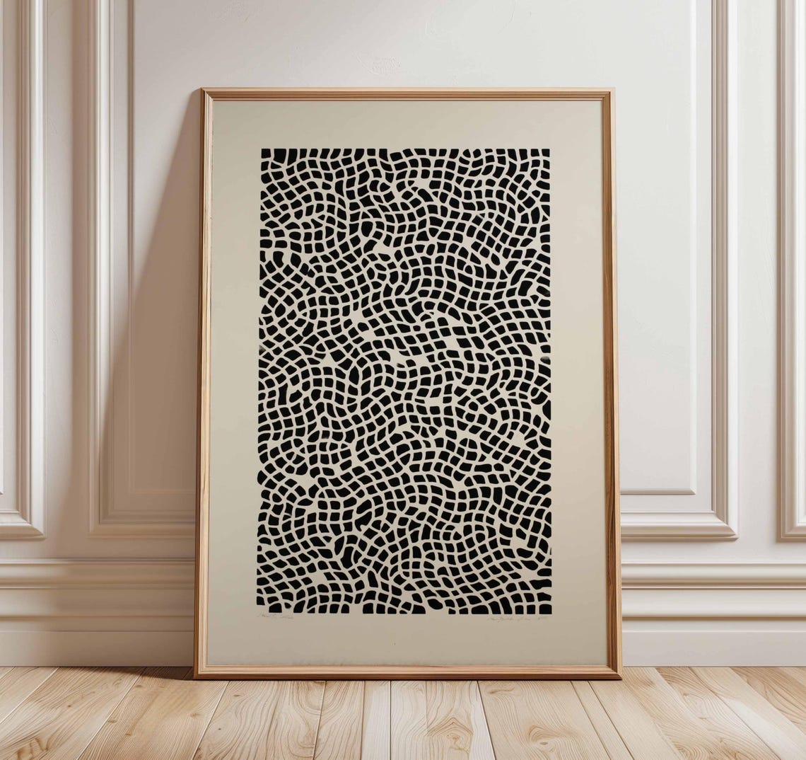 Black Geometric Mosaic Pattern Abstract Minimalist Art Print