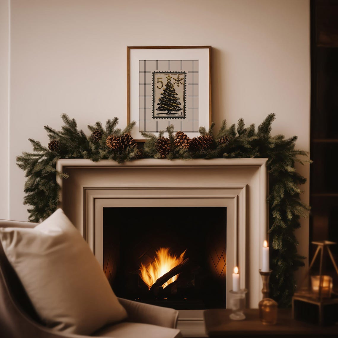 Minimal Neutral Christmas Tree Vintage Botanical Holiday Wall Art - Image 2