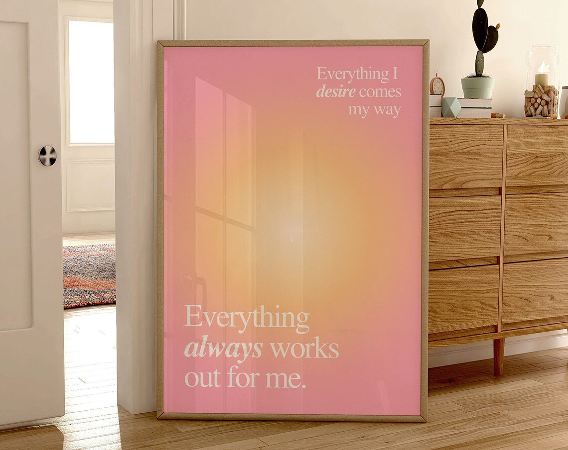 Aura Poster Affirmation Quote Print, Pink Positivity