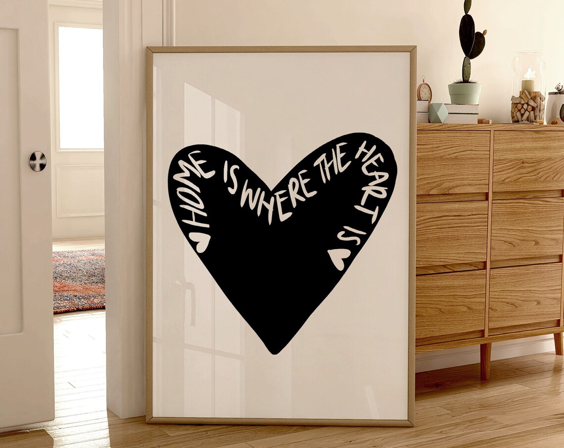 Home Is Where The Heart Is Big Black Heart Neutral Decor Poster