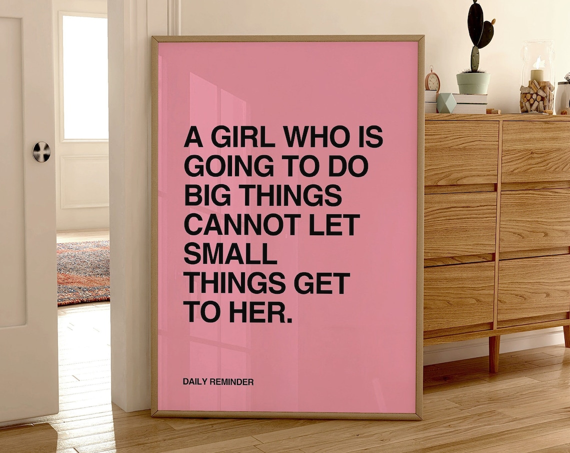 Pink Typography Quote Poster, Minimalist Bedroom Decor