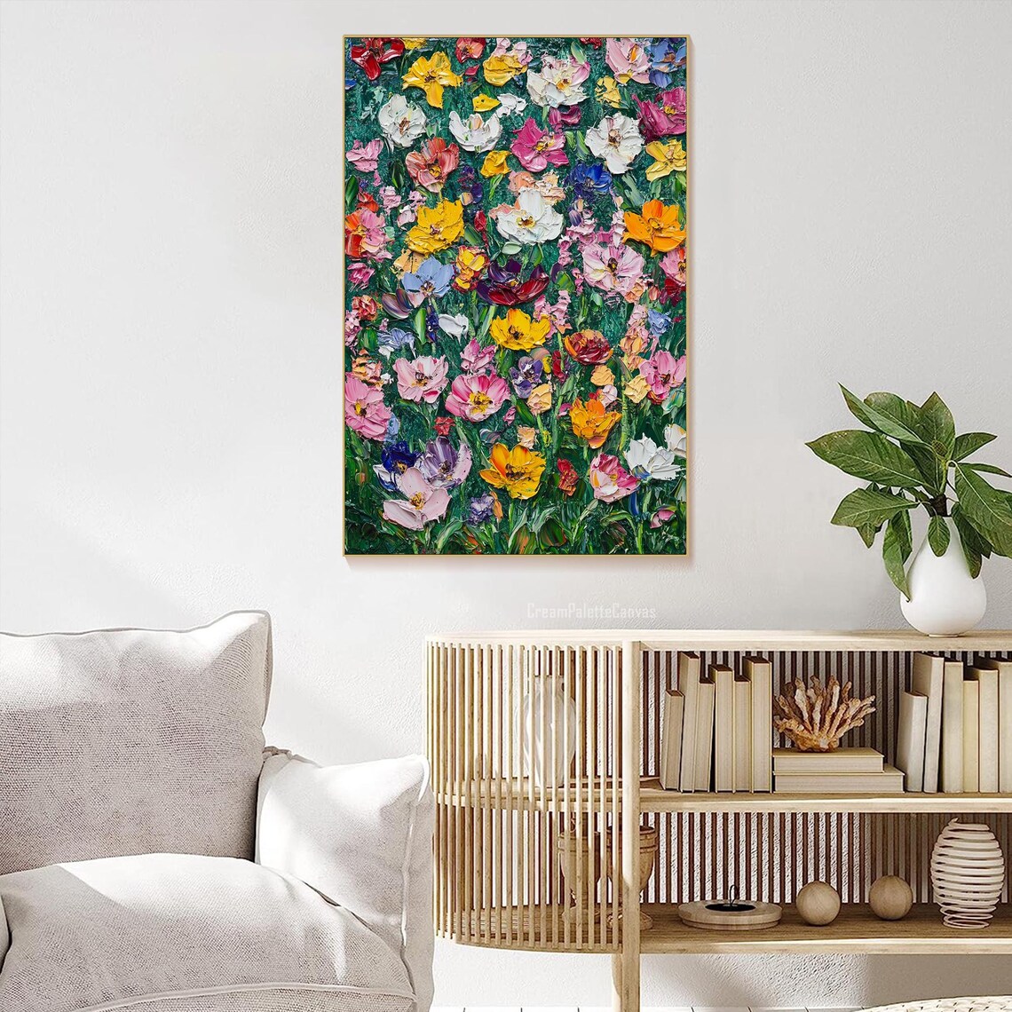 Colorful Wildflower Meadow Dense Blooms Impasto Oil Painting Wall Art - Image 2