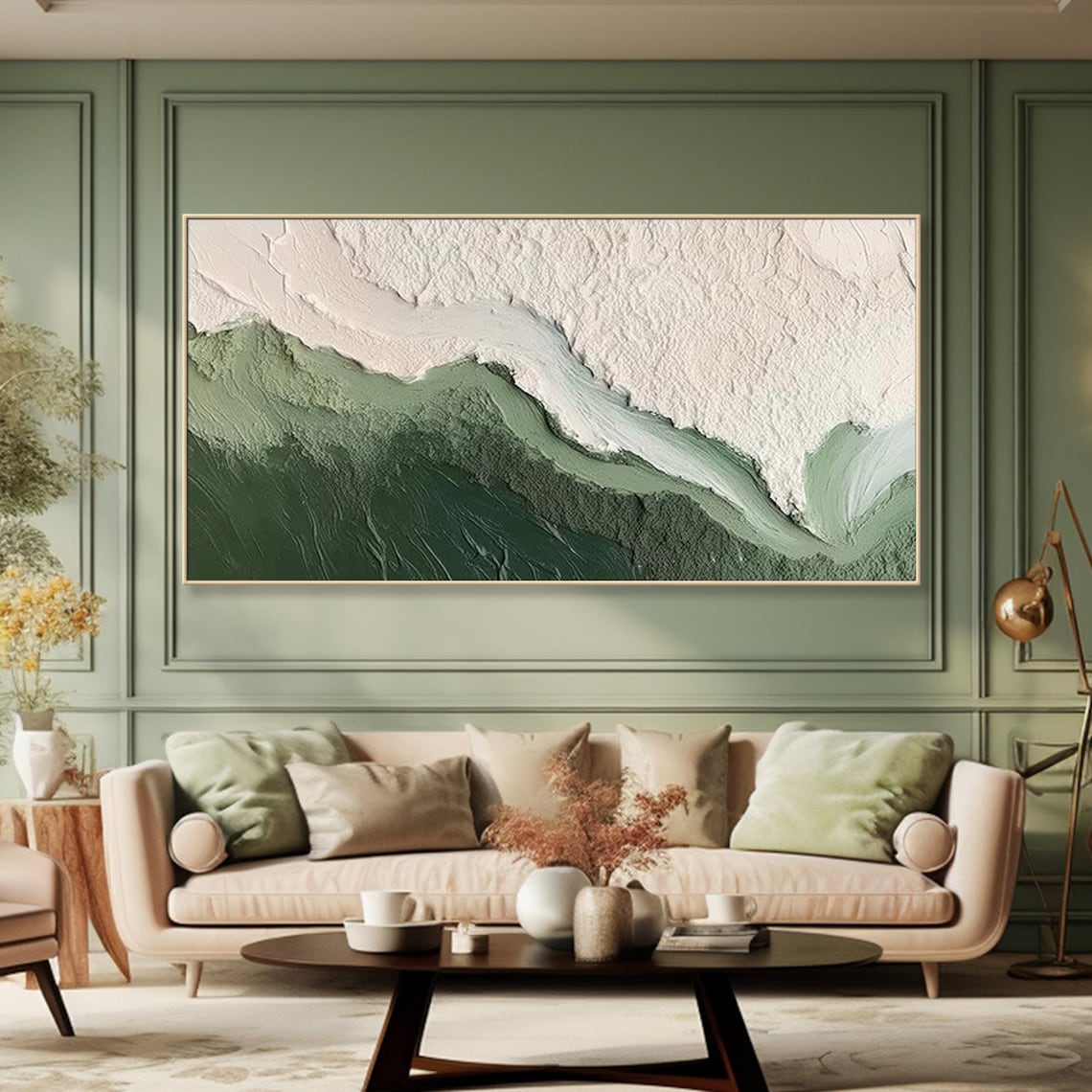 Ocean Wave Green Texture Abstract Oil Painting Art - Image 3