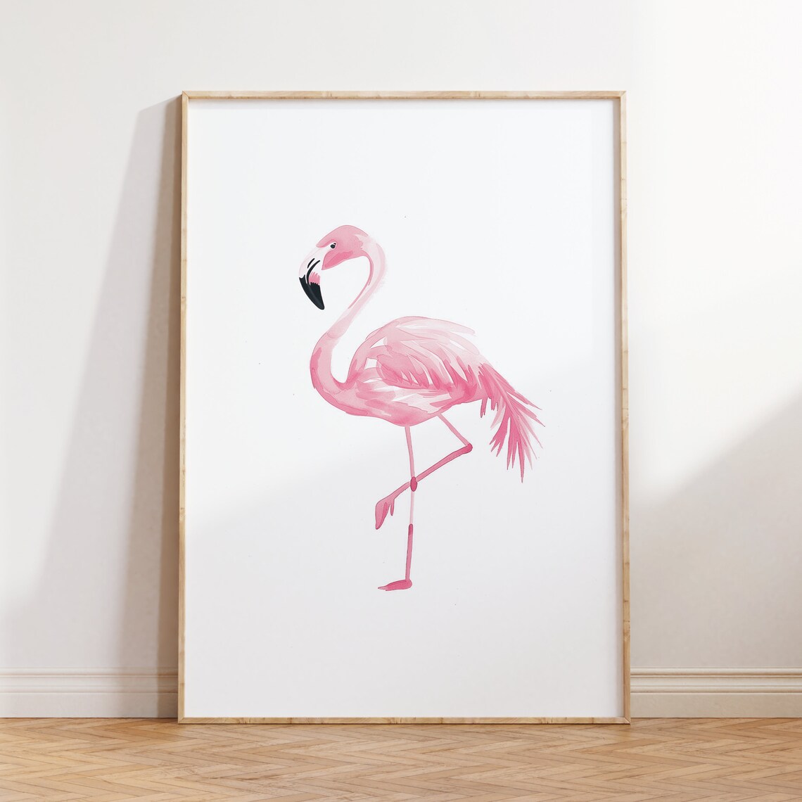 Pink Flamingo Standing Watercolor Minimalist Tropical Bird Poster