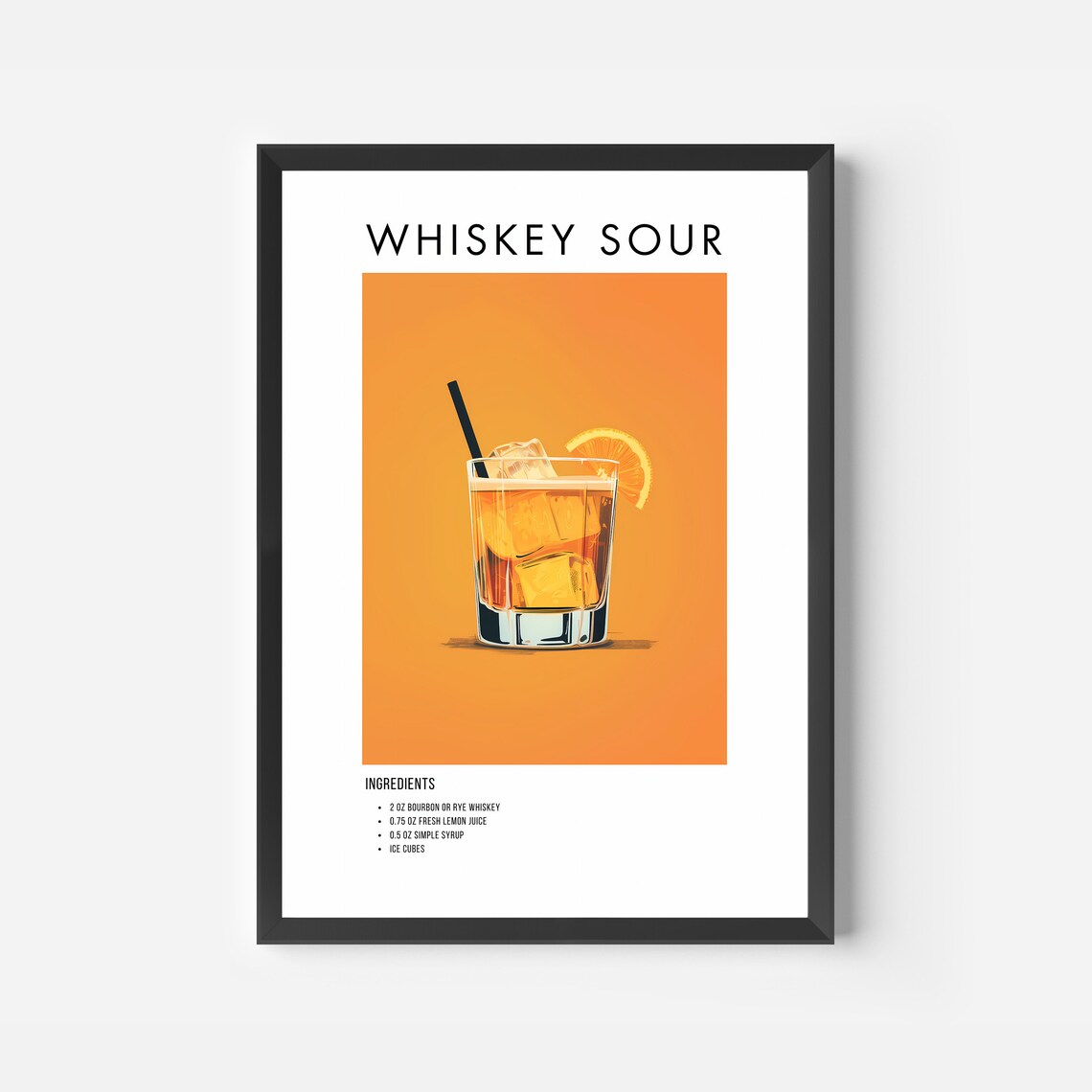 Whiskey Sour Cocktail Recipe Card Modern Kitchen Bar Art Poster - Image 2