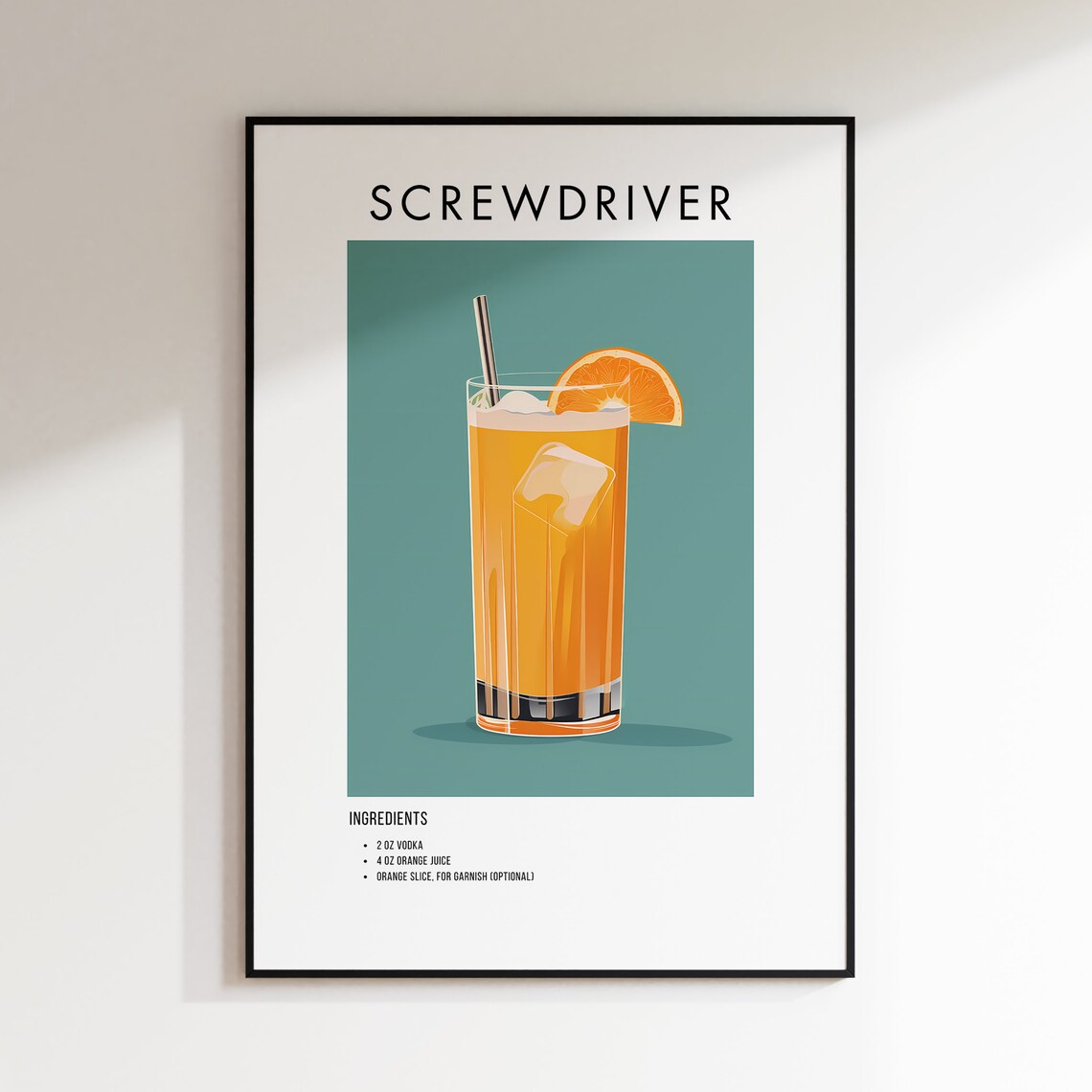 Screwdriver Cocktail Recipe Teal Minimalist Bar Kitchen Art Poster - Image 2