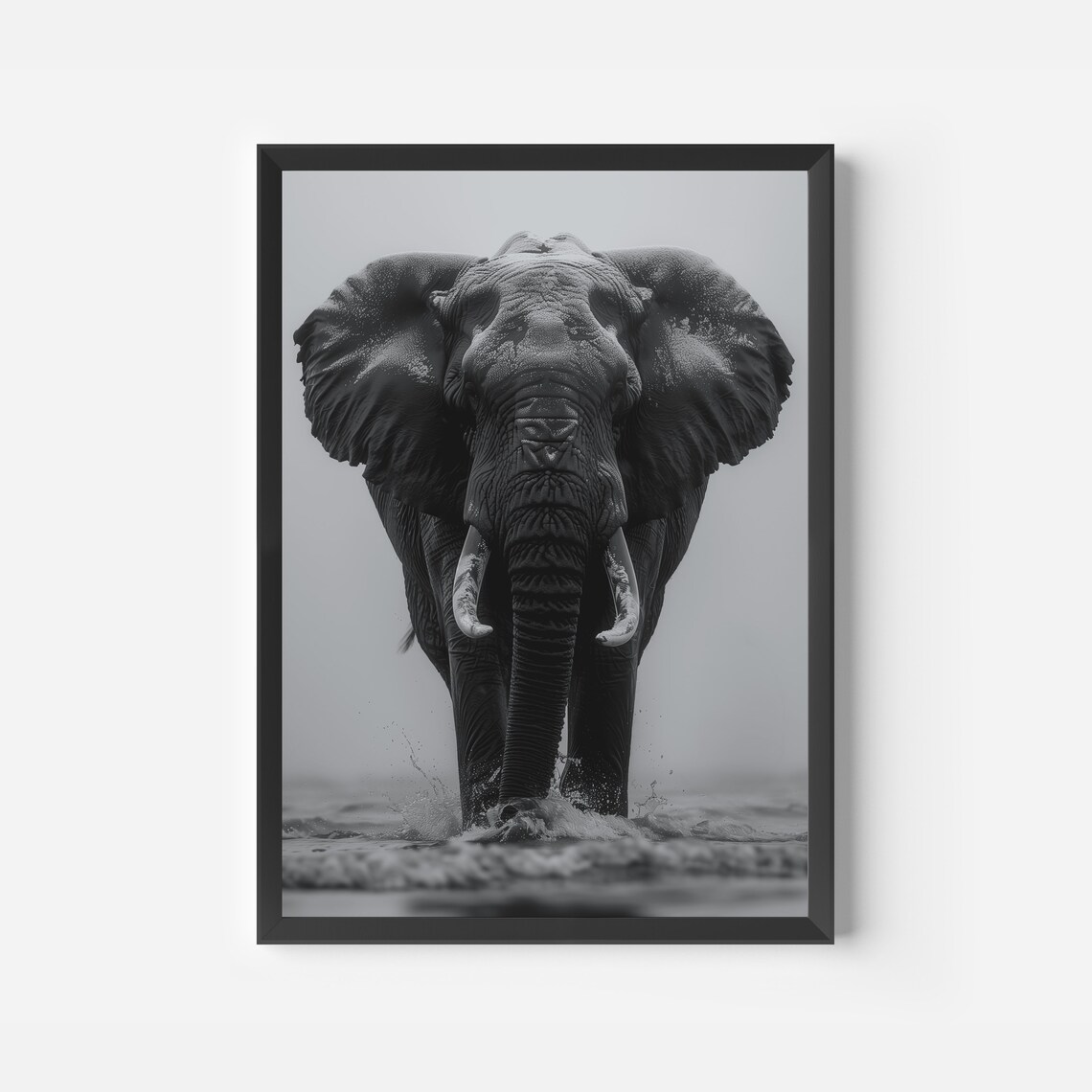 African Elephant Black and White Wildlife Photography Wall Art - Image 2