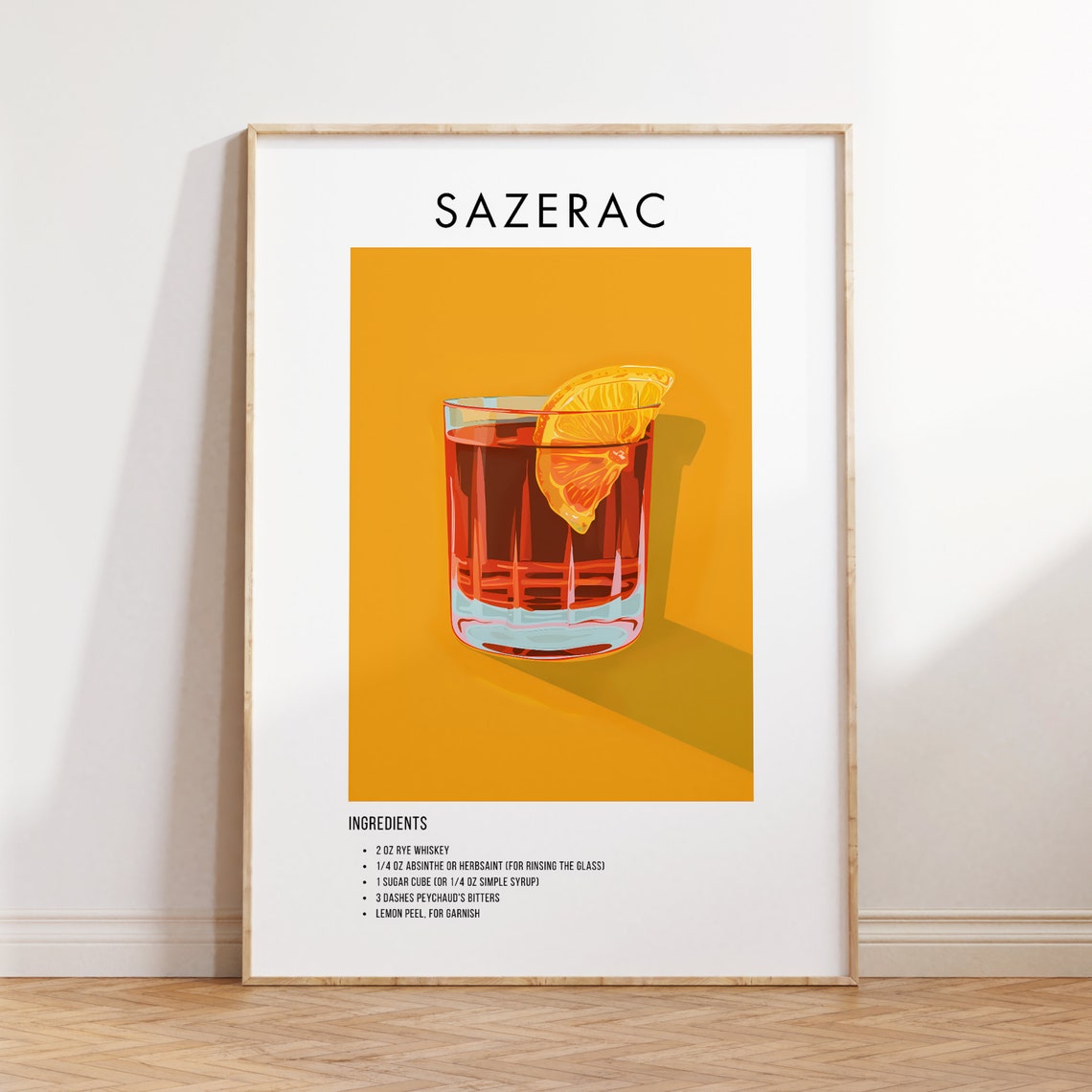 Sazerac Classic Cocktail Recipe Ingredient Illustration Poster