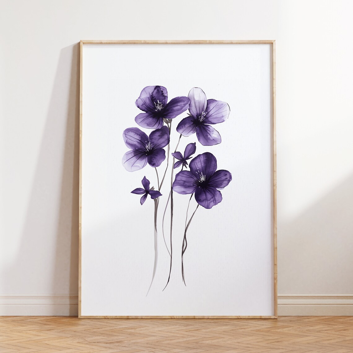 Purple Violet Blossoms Delicate Watercolor Floral Botanical Poster