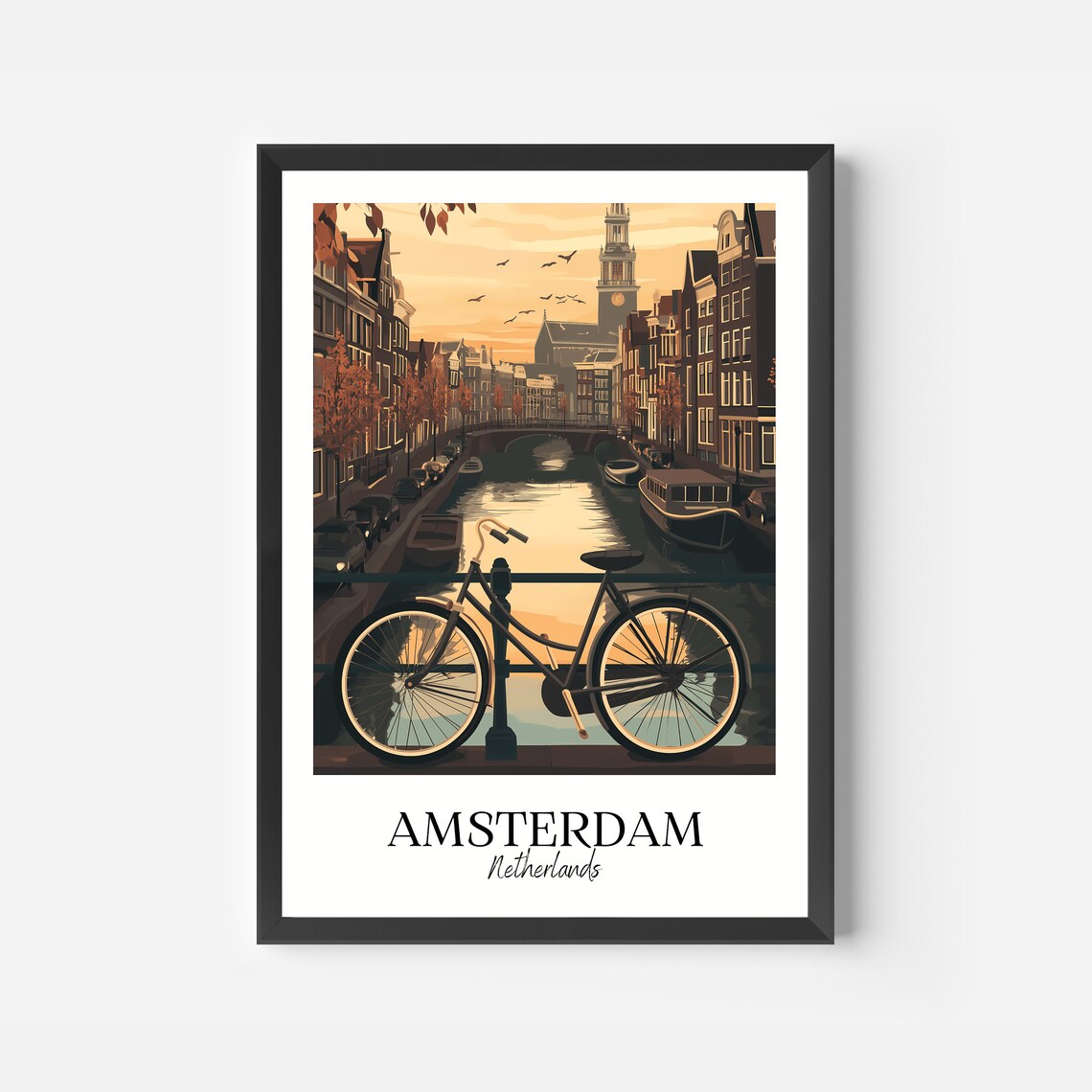 Amsterdam Netherlands Canal Sunset Bicycle Golden Hour Travel Poster - Image 2