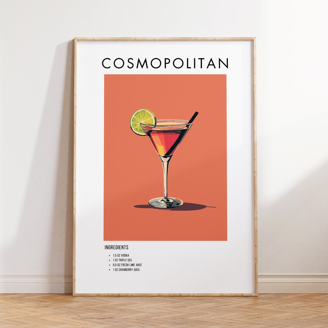 Classic Cosmopolitan Vodka Cocktail Recipe Poster for Bar Decor