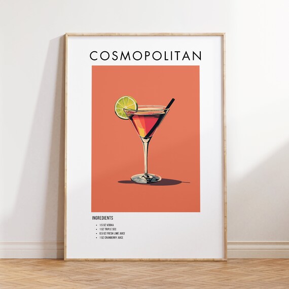 Classic Cosmopolitan Vodka Cocktail Recipe Poster for Bar Decor