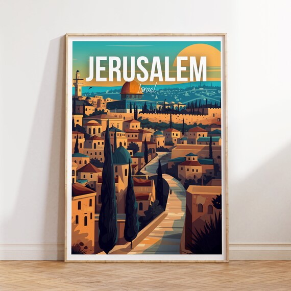 Jerusalem Israel Old City Golden Dome Sunset Skyline Travel Poster