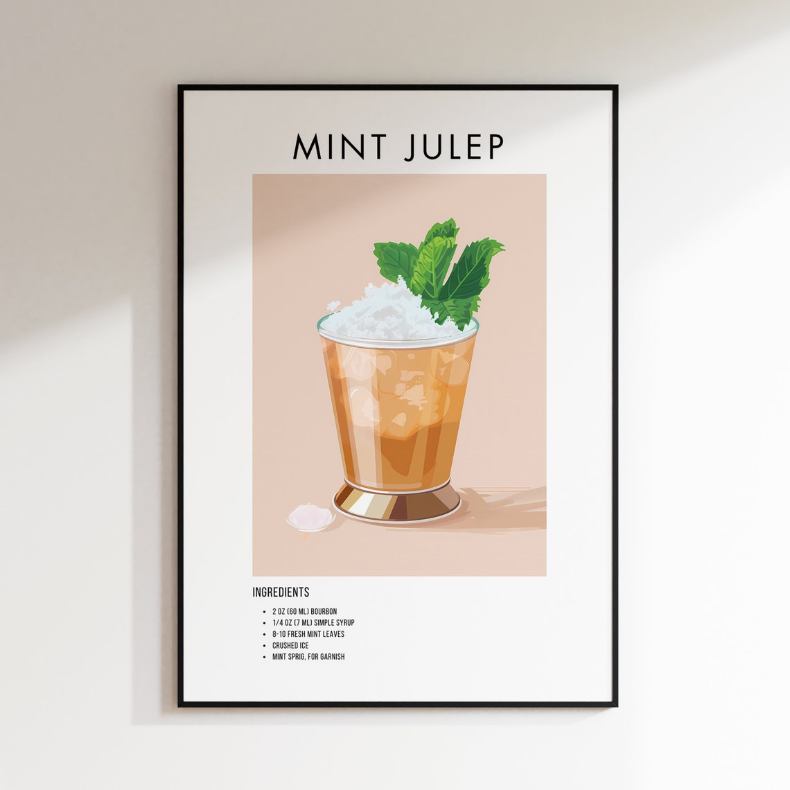 Mint Julep Classic Bourbon Cocktail Recipe Ingredient Art Poster - Image 2