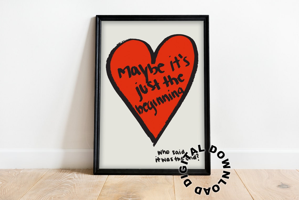 Red Heart Doodle Maybe Its Just the Beginning Quote Retro Poster