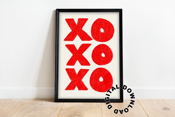 Bold Red XOXO Crayon Lettering Trendy Valentines Day Wall Art