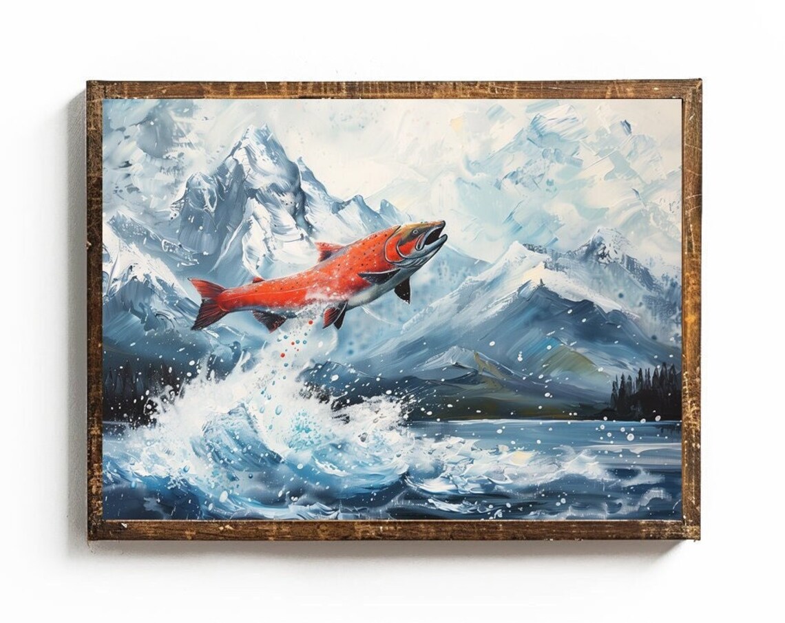 Sockeye Salmon Print Red Salmon Art For Cabin Alaska Fishing Wall Art Alaskan Salmon Art Print For Fisherman Gift For Dad Fly Fish