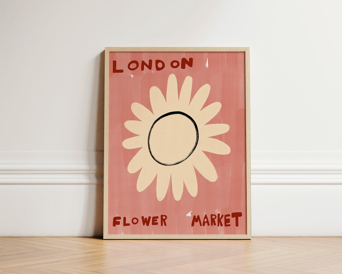 London Flower Market Bold Cream Bloom Pink Hand Drawn Art Print