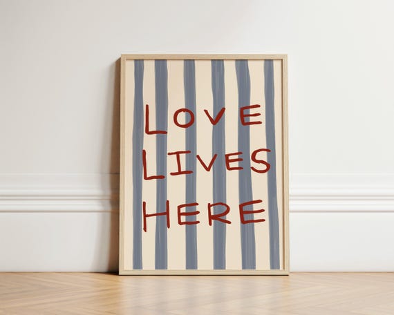 Love Lives Here Print Illustration Wall Art Boho Typography Poster Home Sweet Hand Drawn Kitchen Prints Retro Unframed