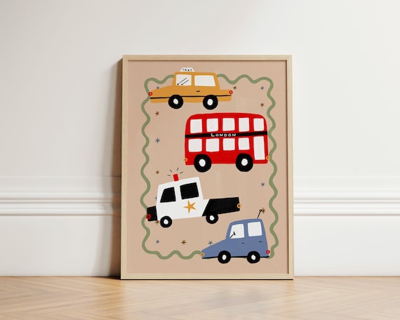 Nursery Cars Print, Eclectic Kids Room Decor
