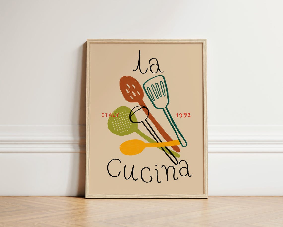 La Cucina Italy 1992 Colorful Utensils Italian Kitchen Poster