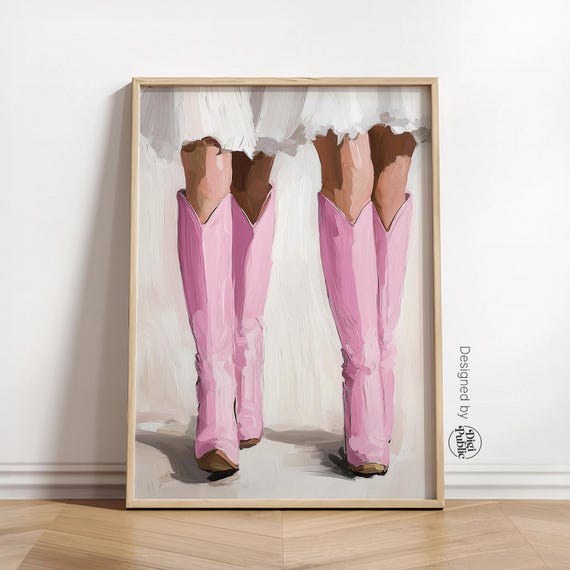 Pink Cowgirl Boots Wall Art Trendy Western Decor Modern Country Home Art Feminine Rustic Wall Print Instant