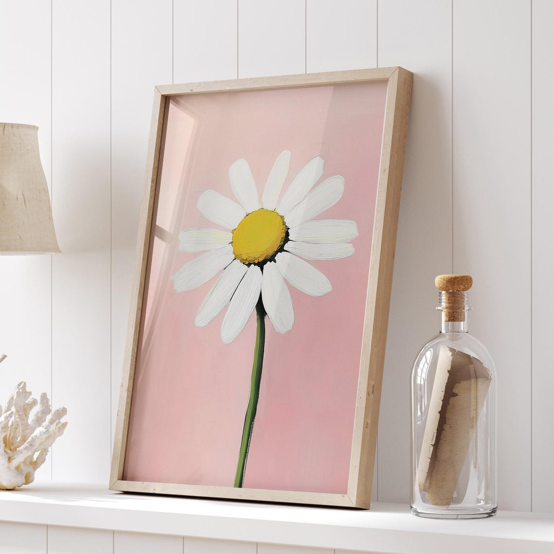 White Daisy Flower On Blush Pink Painterly Botanical Art Poster - Image 5
