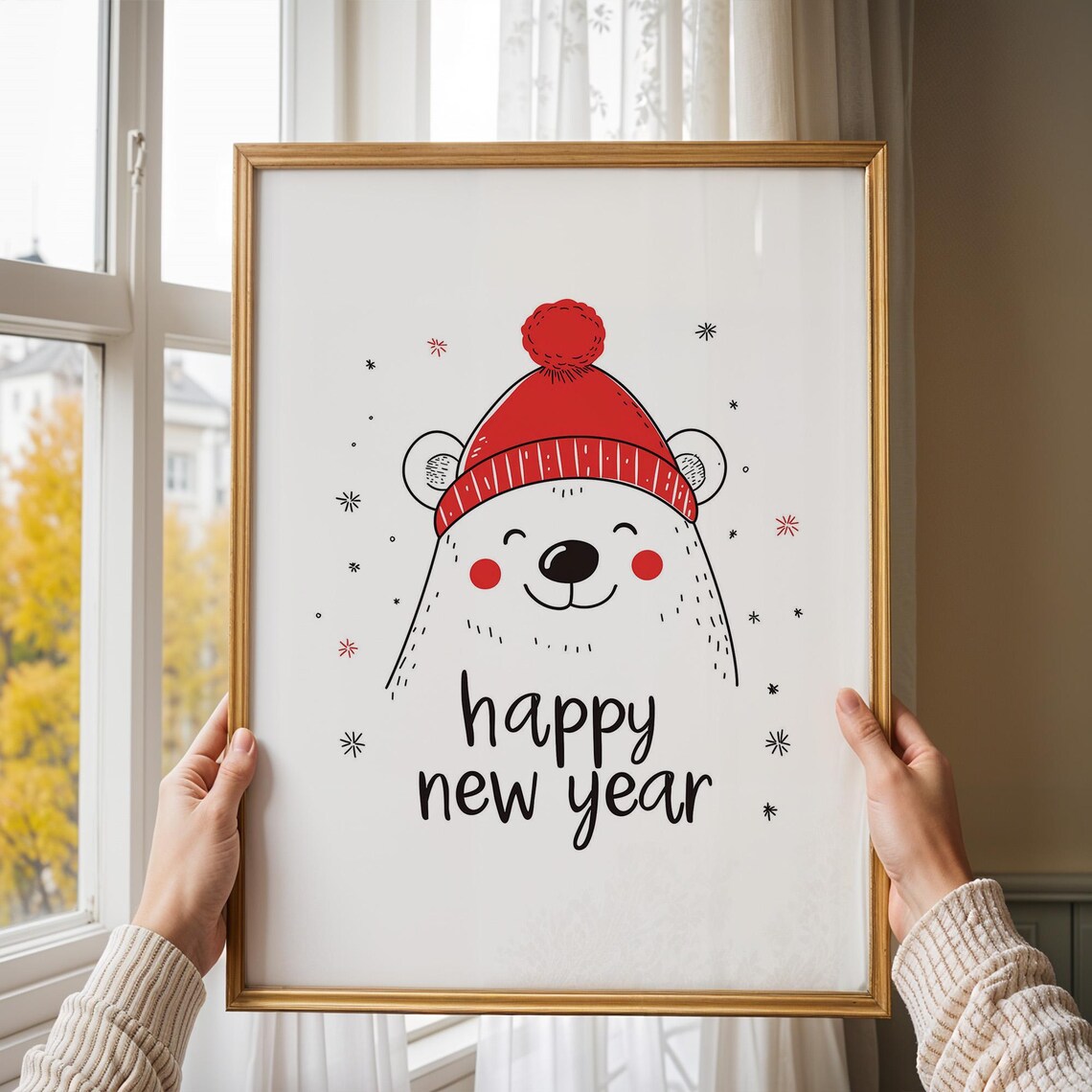 Smiling Polar Bear Happy New Year Minimalist Art New Year Party Decor Poster - Image 3