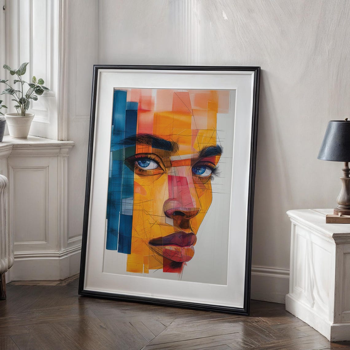 Abstract Portrait Wall Art Vibrant Geometric Face Modern Home Decor Artwork For Trendy Spaces Wall Art - Image 2