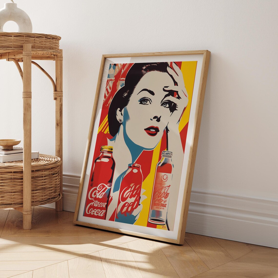 Retro Pop Art Woman Vintage Soda Bottles Red Yellow Kitchen Wall Art - Image 5