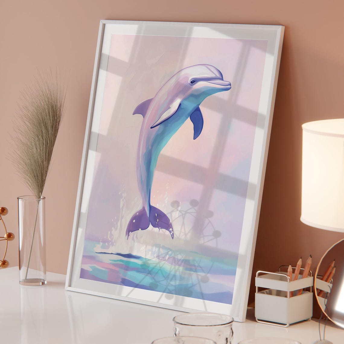 Pastel Dolphin Leaping Ocean Poster Dreamy Sea Life Wall Decor - Image 4