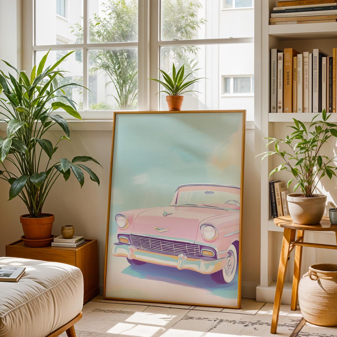 Pink Vintage Classic Car Poster Retro 1950s Pastel Automotive Art - Image 3