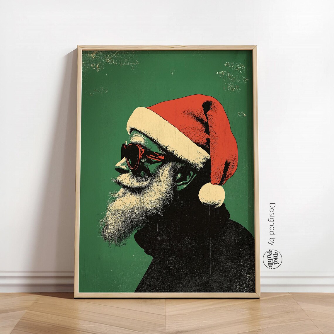 Cool Retro Santa Claus Red Sunglasses Green Pop Art Christmas Poster