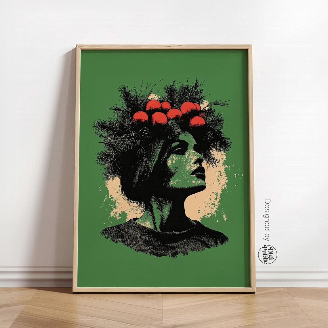 Woman Portrait Christmas Ornament Hair Crown Green Pop Art Wall Art