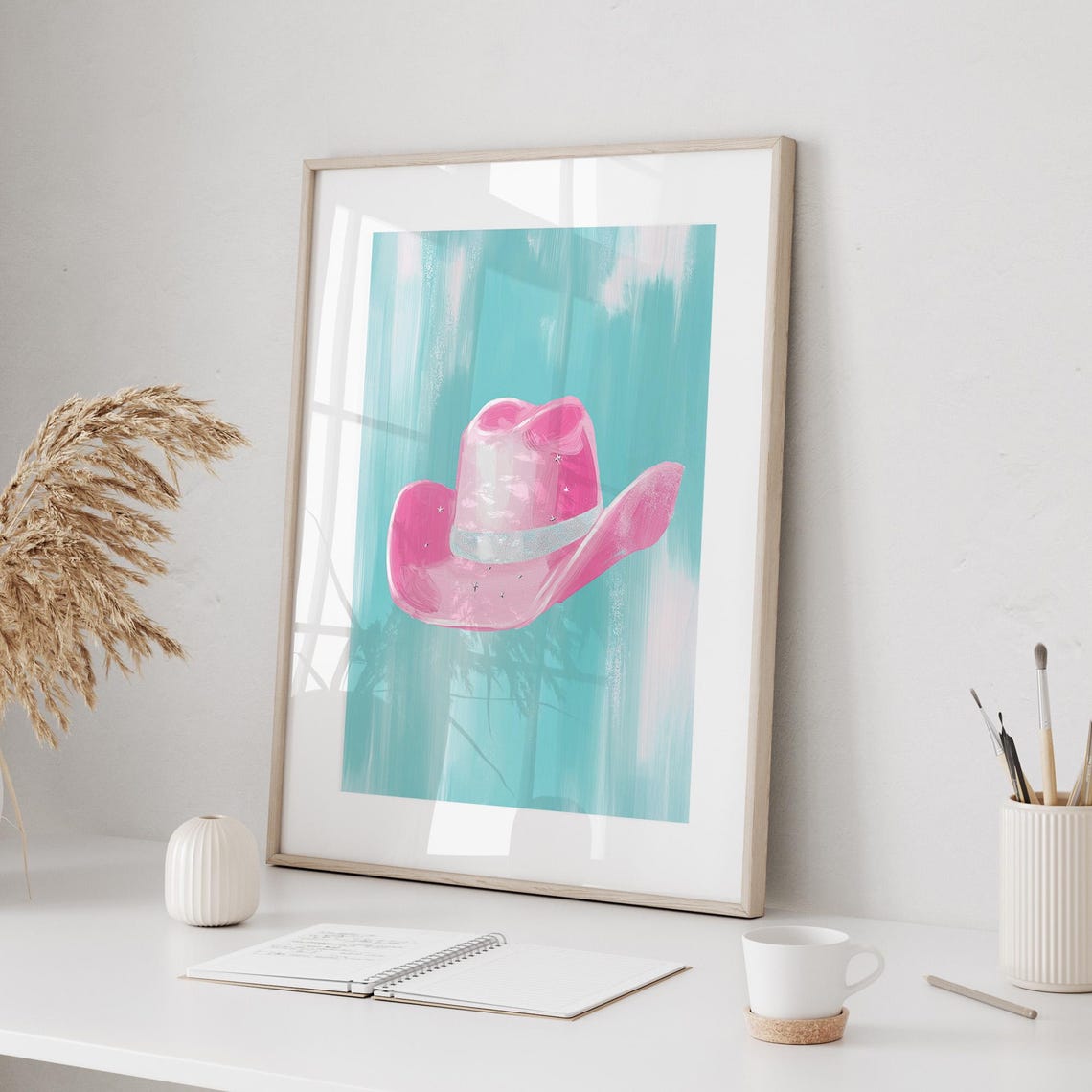 Pink Cowboy Hat Wall Art Western Pop Art Decor Fun And Trendy Wall Art Trendy Art Colorful Home Print Instant - Image 2