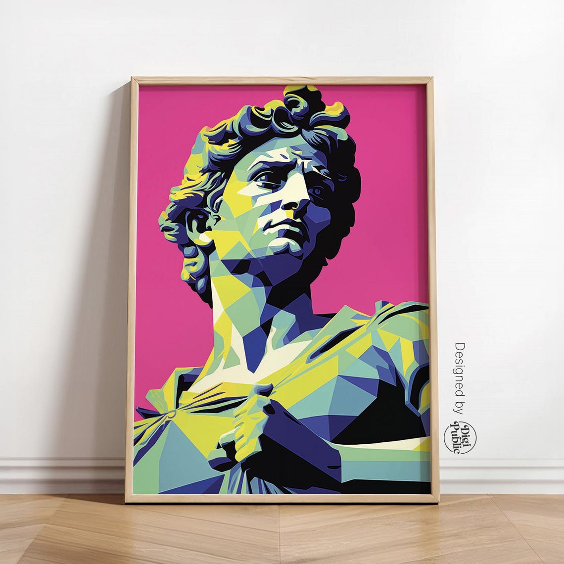 Michelangelo David Pop Art Geometric Statue Pink Background Wall Art