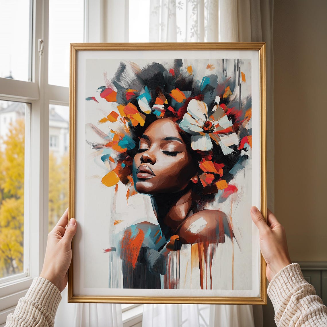 Floral Portrait Wall Art Bold Colorful Woman Poster Modern Wall Print Flower Crown Wall Art Artistic Home Decor - Image 3