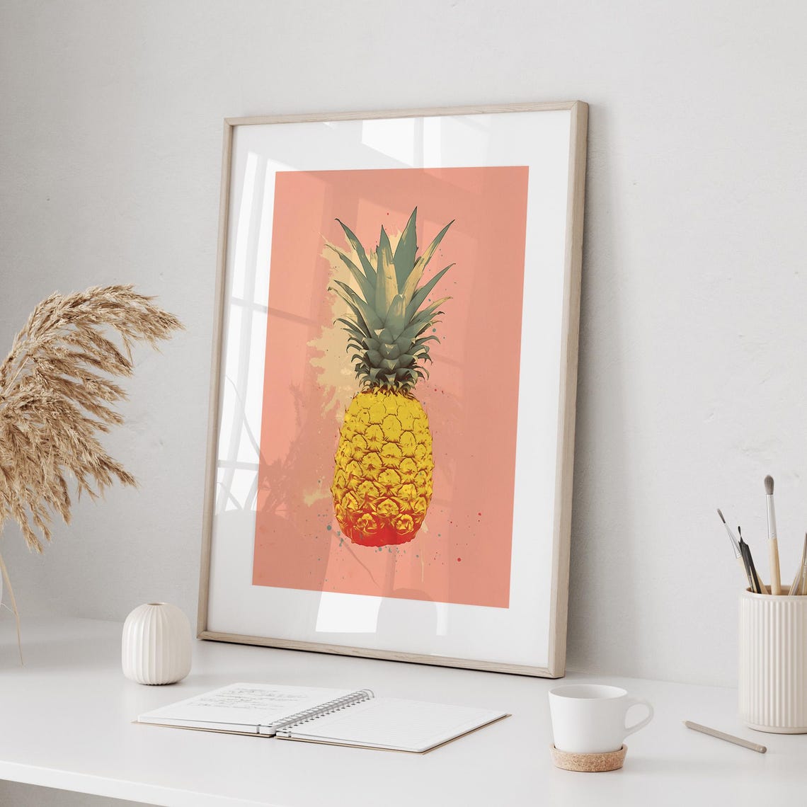 Pineapple Pop Art Poster on Pink Modern Tropical Fruit Decor - Image 2