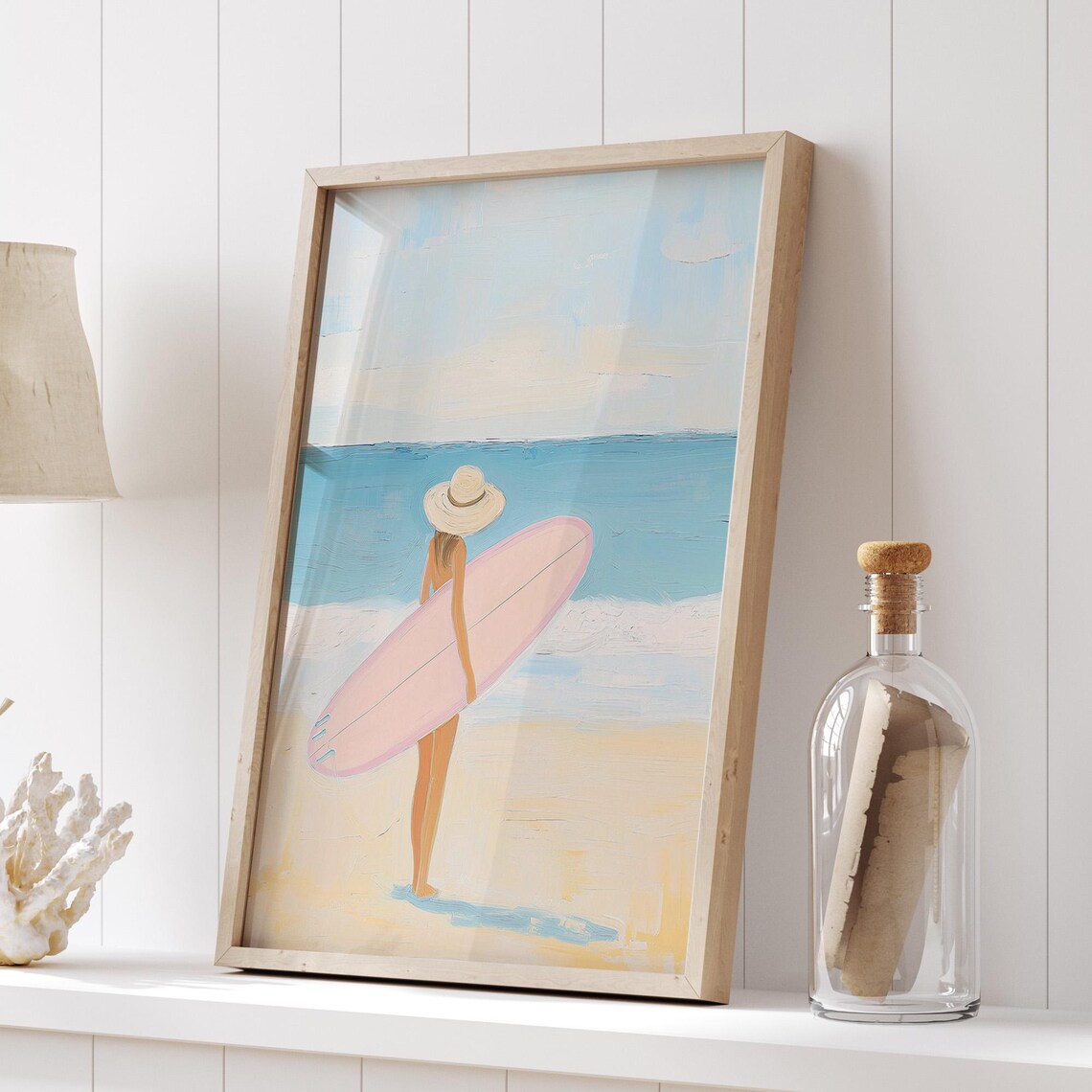 Surfer Girl with Pink Surfboard Beach Poster Coastal Summer Art - Image 5
