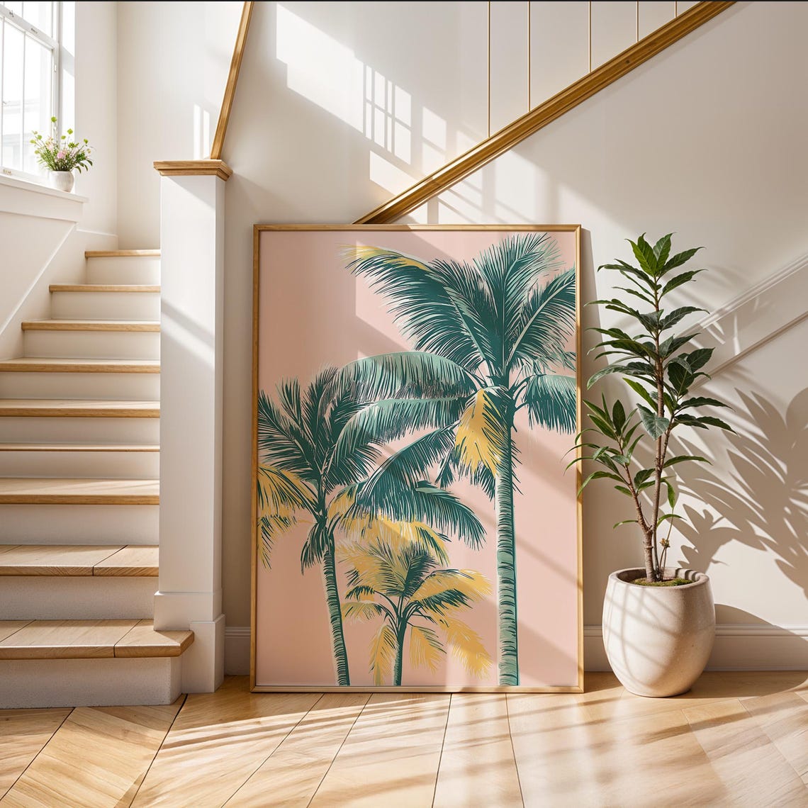Palm Trees Pink Sky Poster Tropical Modern Coastal Wall Decor - Image 3